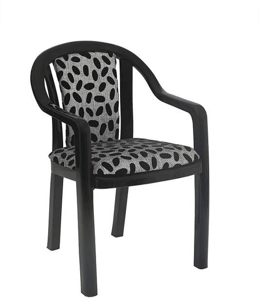Supreme Ornate Plastic Chair With Cushioned Seat & Backrest|Sturdy Armchair For Balcony| Plastic Outdoor Chair