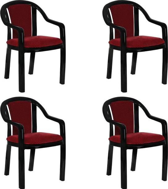 Supreme Ornate Plastic Chair With Cushioned Seat & Backrest|Sturdy Armchair For Balcony| Plastic Outdoor Chair