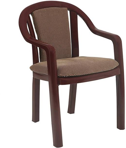 Supreme Ornate Plastic Chair With Cushioned Seat & Backrest|Sturdy Armchair For Balcony| Plastic Outdoor Chair