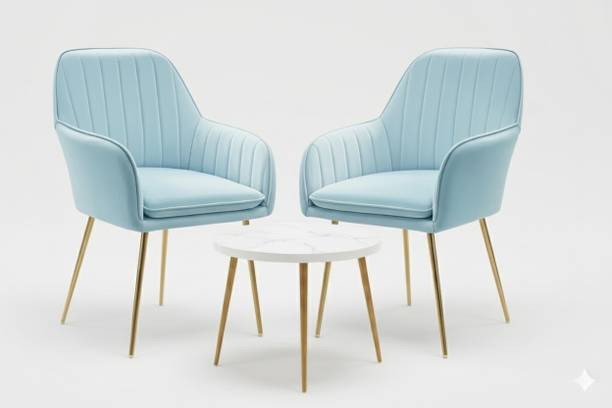 Roxigo Dining Chair Set (2 Chairs + 1 White Table) for Home & Café Fabric Dining Chair