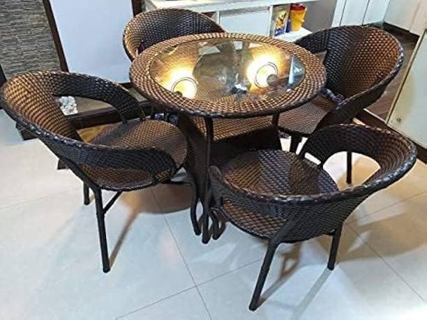 candid home Premium Designer Garden/Balcony/Terrace/Coffee/Poolside Wicker Seating Table & Metal Outdoor Chair