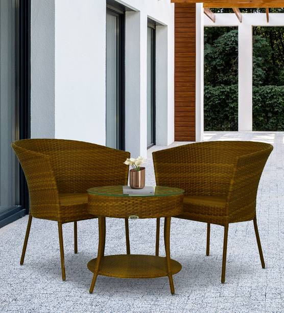 Outkraft Monaco Wicker Table and Chair Set in Dual Tone Engineered Wood Outdoor Chair