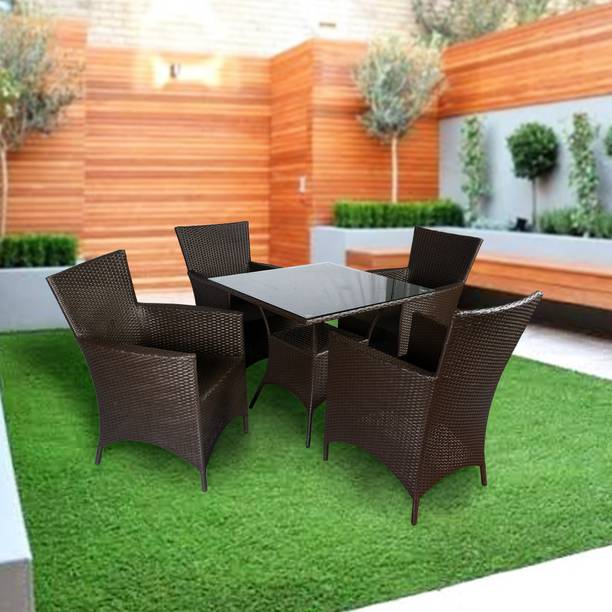 Outkraft Santiago Wicker Table and Chair Set in Brown Colour Engineered Wood Outdoor Chair