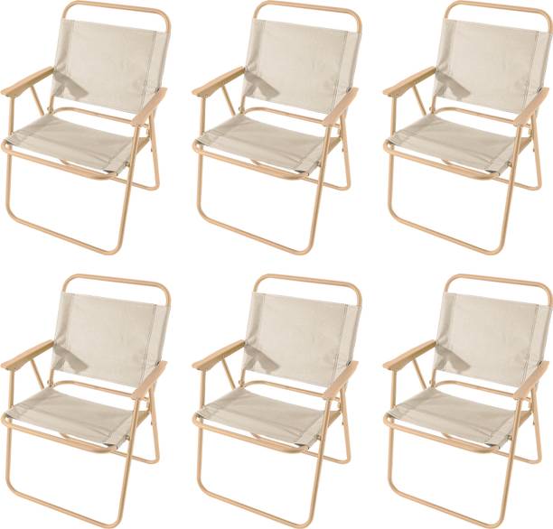 KUBER INDUSTRIES (Set of 6) Small Portable & Foldable Chair for Travelling | Khaki Metal Outdoor Chair