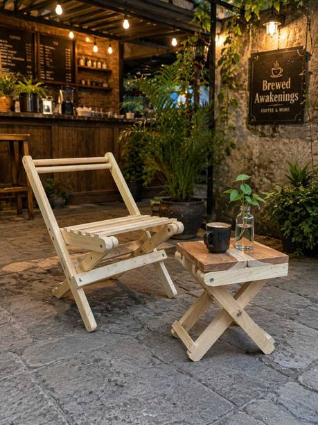 Talha Art Craft Wooden Foldable Chair and Tea Table Set Engineered Wood Cafeteria Chair