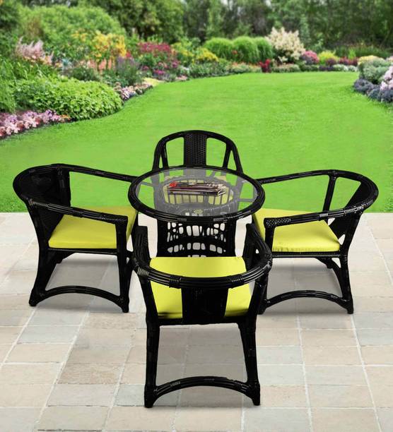 Outkraft Podgorica Wicker Table and Chair Set in Black Colour Engineered Wood Outdoor Chair