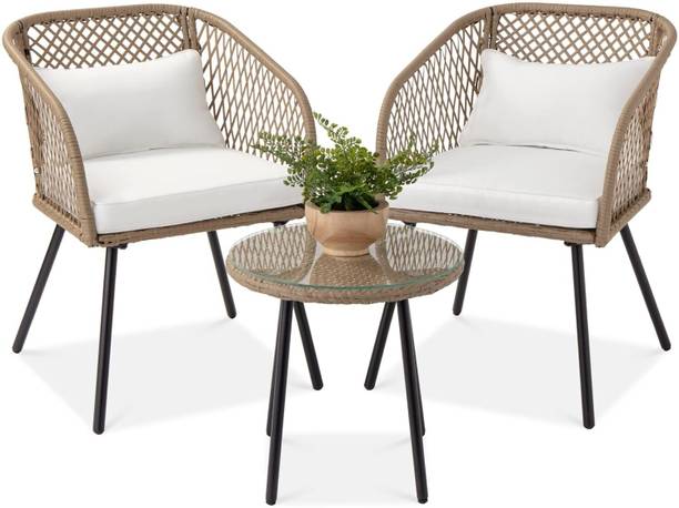 Jiomee Furniture Outdoor-Indoor Rattan Outdoor Patio Coffee Chair & Table Set Metal Outdoor Chair