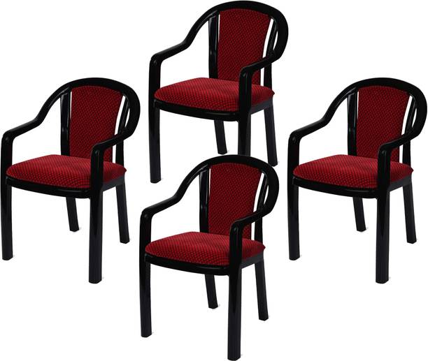 Supreme Ornate Plastic Chair With Cushioned Seat & Backrest|Sturdy Armchair For Balcony| Plastic Outdoor Chair
