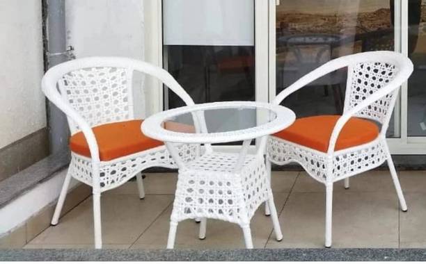 ZENTOX D08 White & Orange_2+1 Patio Chair Table Sets Wicker Garden Chairs Set Metal Outdoor Chair
