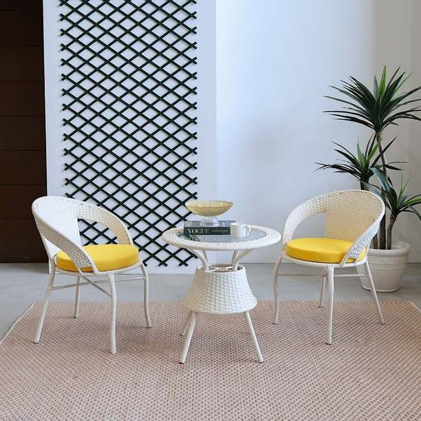 candid home Premium Designer Garden/Balcony/Terrace/Coffee/Poolside Wicker Seating Table & Metal Outdoor Chair