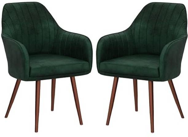 BHAGYA Velvet Dining Chairs, Cushion Seat Chair for outdoor chair, pack of 2- drk green Solid Wood Outdoor Chair