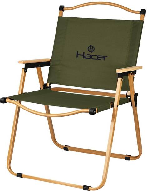 Oriley Hacer Folding Chair Portable and Lightweight Backrest with Wooden Armrest Fabric Outdoor Chair
