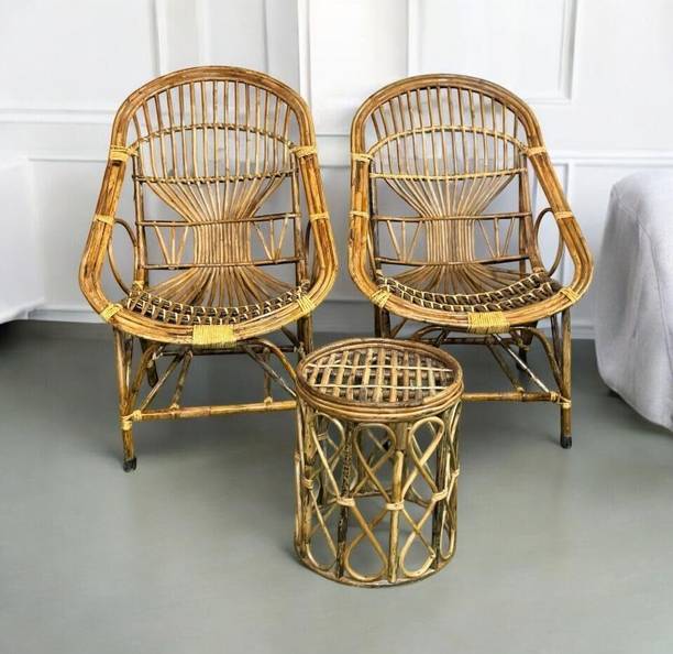 CRAFTCANE Bamboo Cane Garden Chair Table Set (2 Chairs with Table) Cane Outdoor Chair