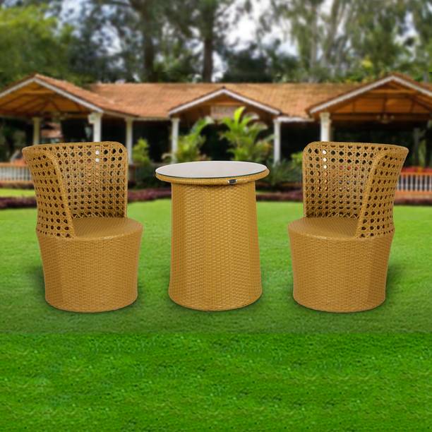 Outkraft Kiev Wicker Table and Chair Set in Tan Colour Engineered Wood Outdoor Chair