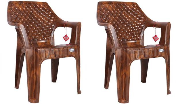 national plastic NPPL Portable Comfortable Plastic Arm Chair (Pack of 2, Teak Wood) Plastic Outdoor Chair