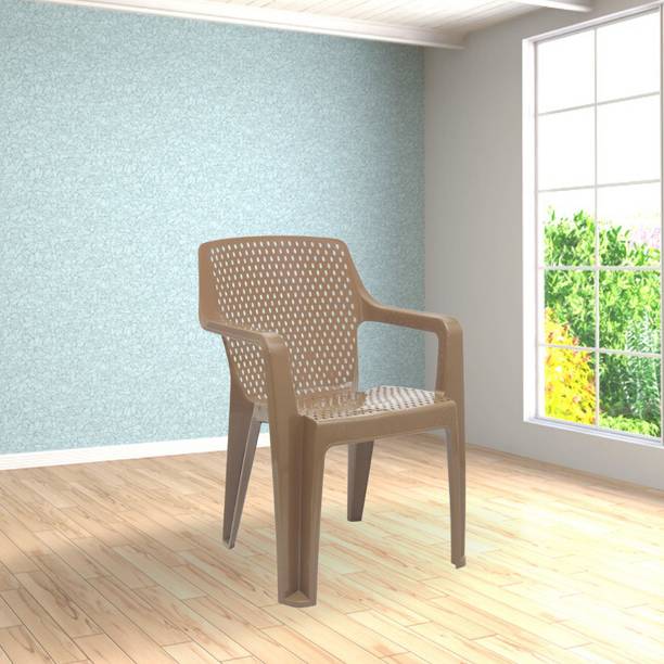 ITALICA Plastic Arm Chair for Home/Glossy Finish Chair for Dining Room, Bedroom/ Plastic Outdoor Chair