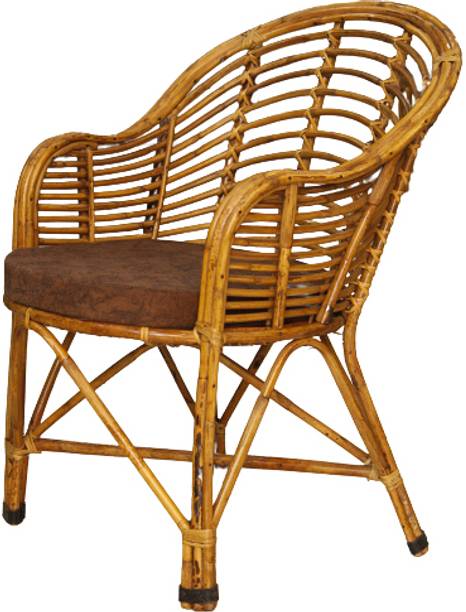 ZAANCREATION Rattan (Natural, Antique) With Cushion for Lawn, Living room outdoor & indoor Cane Living Room Chair