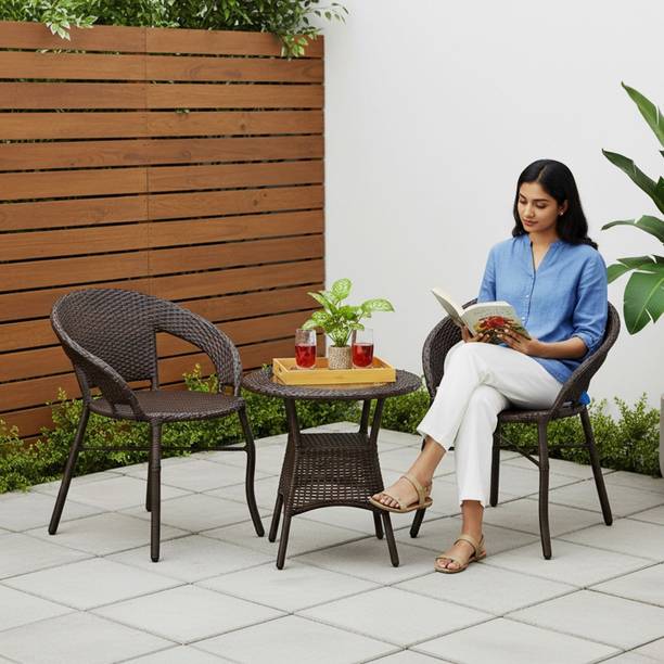 DEVOKO 3 Piece Outdoor Furniture Set | Rattan Wicker Patio Table and Chairs Set Metal Outdoor Chair