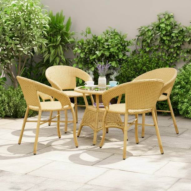 Kimber Street Outdoor Wicker Patio, Garden, Balcony Coffee Chairs with Table Set (4+1) Metal Cafeteria Chair