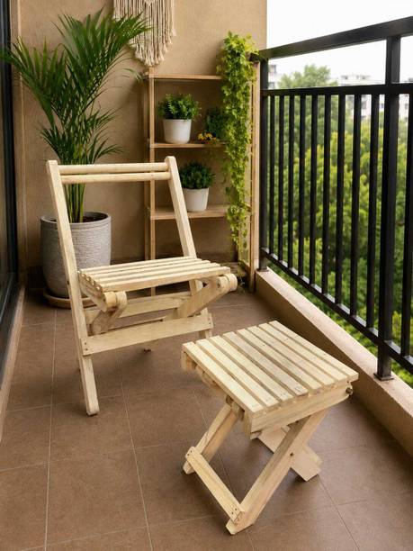 Talha Art Craft Wooden Foldable Chair and Tea Table Set Engineered Wood Cafeteria Chair