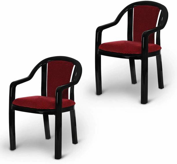 Supreme Ornate Plastic Chair With Cushioned Seat & Backrest|Sturdy Armchair For Balcony| Plastic Outdoor Chair