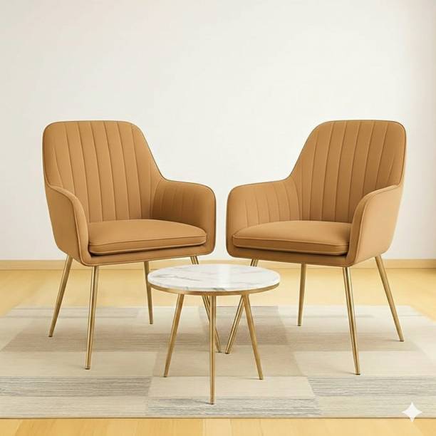 Roxigo Dining Chair Set (2 Chairs + 1 White Table) for Home & Café Fabric Dining Chair