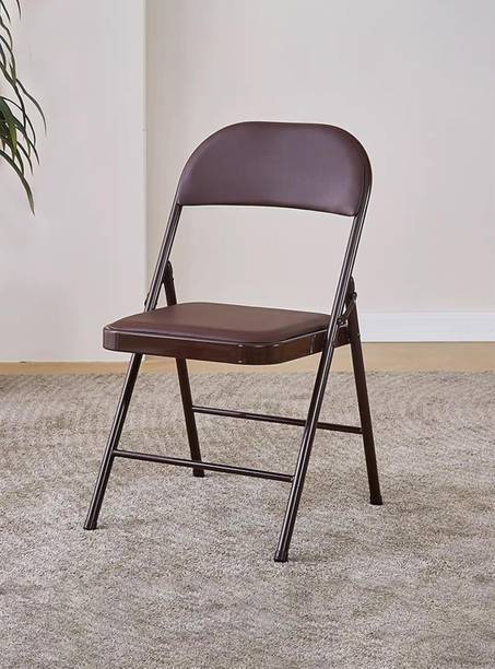 FURNIMAX Folding Chair Metal Frame Portable Study Office Chair space saving Chair Leather Study Folding Chair