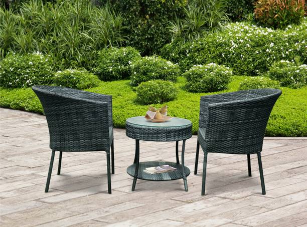 Outkraft Monaco Wicker Table and Chair Set in Dual Tone Engineered Wood Outdoor Chair