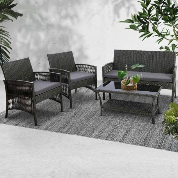 Jiomee Furniture Premium Rattan Wicker 4 Seater Patio Sofa Set Metal Outdoor Chair