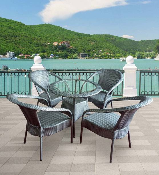 candid home Premium Designer Garden/Balcony/Terrace/Coffee/Poolside Wicker Seating Table & Metal Outdoor Chair