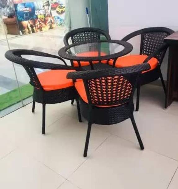 candid home Premium Designer Garden/Balcony/Terrace/Coffee/Poolside Wicker Seating Table & Metal Outdoor Chair