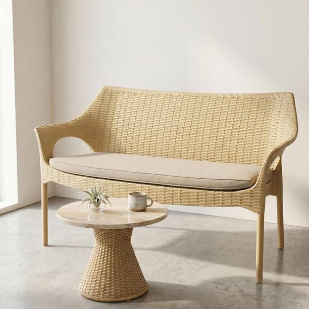 Oaknest Unboxing Furniture Supreme Love Seat Premium Rattan Style Plastic 2 Seater Chair for Garden Balcony Plastic Outdoor Chair