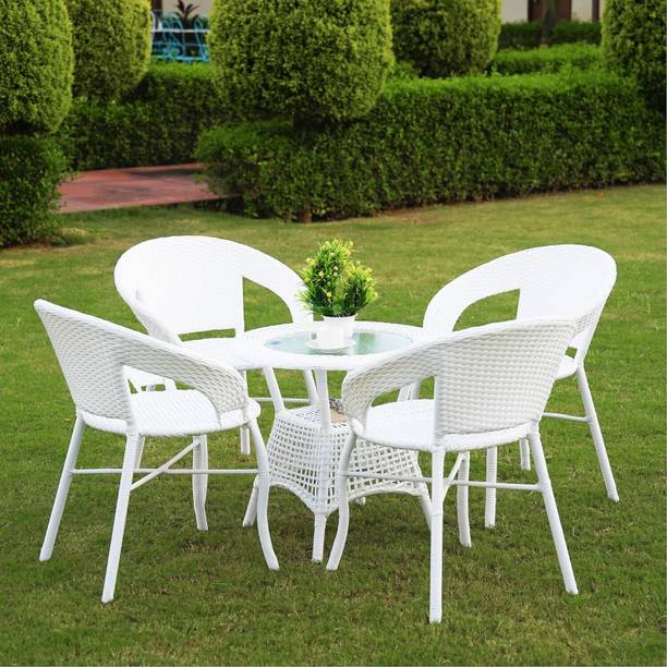 Kimber Street Outdoor Wicker Patio, Garden, Balcony Coffee Chairs with Table Set (4+1) Metal Cafeteria Chair