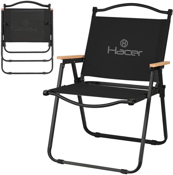 Oriley Hacer Folding Chair Portable and Lightweight Backrest with Wooden Armrest Fabric Outdoor Chair