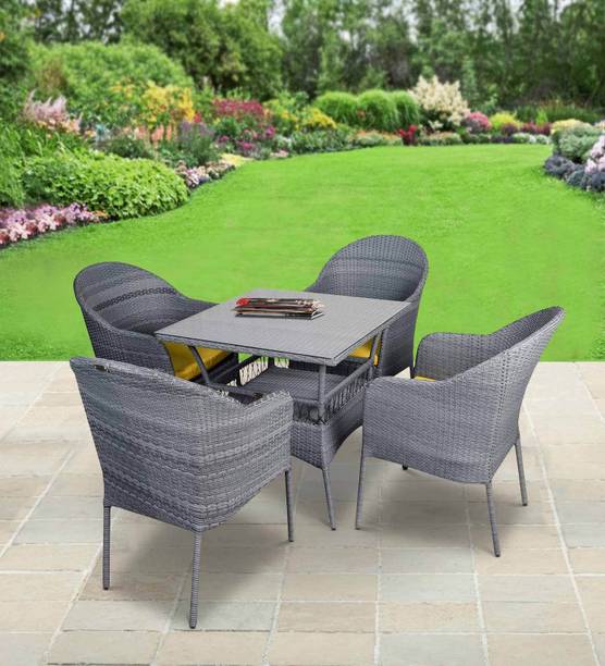 Outkraft Berlin Wicker Table and Chair Set in Grey Colour Engineered Wood Outdoor Chair