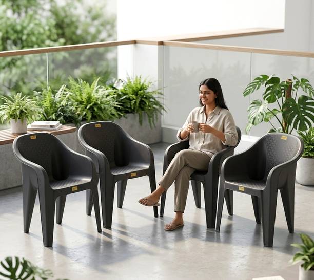 Patiofy Plastic Living Room Chair, Outdoor Chair, Arm Chair for Home Set of 4 Plastic Outdoor Chair