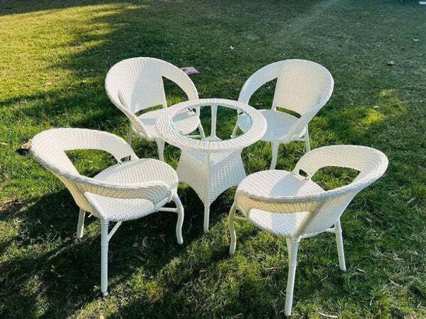 SunriseOF Chair Table set 4+1 Wicker Patio Furniture set( Multi colour) Metal Cafeteria Chair