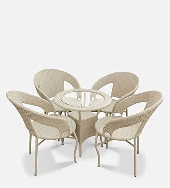 Ranjila Craft Outdoor-Indoor Patio Wicker 4-Seater Chair Table Bistro Set (Size: Medium) Metal Outdoor Chair