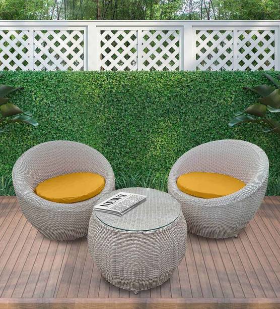 candid home Premium Designer Garden/Balcony/Terrace/Coffee/Poolside Wicker Seating Table & Metal Outdoor Chair
