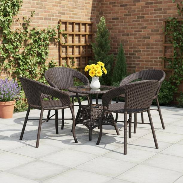 Kimber Street Outdoor Wicker Patio, Garden, Balcony Coffee Chairs with Table Set (4+1) Metal Cafeteria Chair