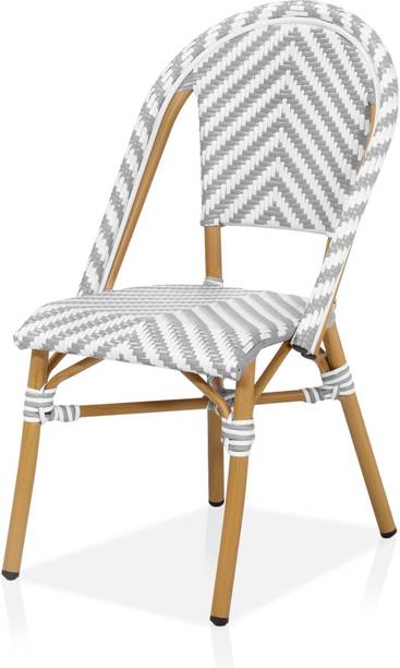 IRA Rattan Riviera Outdoor Cafe Dining Woven Resin Chair Stripe Grey & White Riviera Bamboo Outdoor Chair