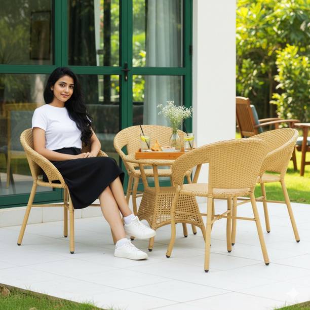 DEVOKO 5 Piece Outdoor Furniture Set | Rattan Wicker Patio Table and Chairs Set Metal Outdoor Chair