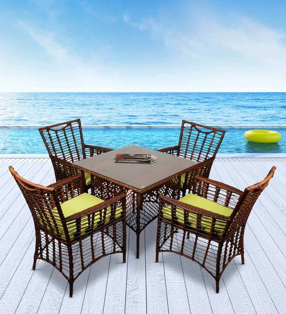 Outkraft Saint Wicker Table and Chair Set in Brown Colour Engineered Wood Outdoor Chair