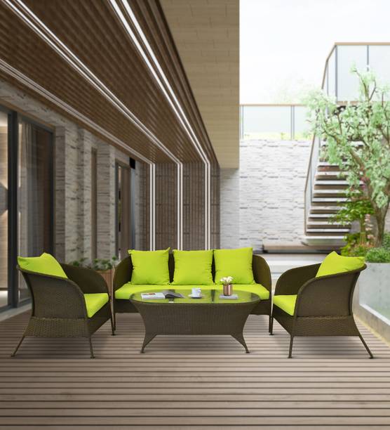 Outkraft Sarajevo Wicker Table and Sofa Set in Tan Colour Engineered Wood Outdoor Chair