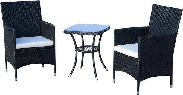 Jiomee Furniture Outdoor-Indoor Rattan Wicker Patio Bistro Set with Table Metal Outdoor Chair