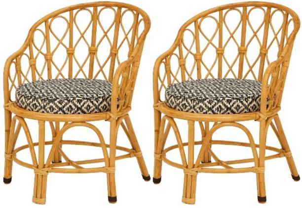 Naturify Set of 2 Rattan Cane Chair with Cushion Seat | Handmade Wicker Armchair Bamboo Outdoor Chair