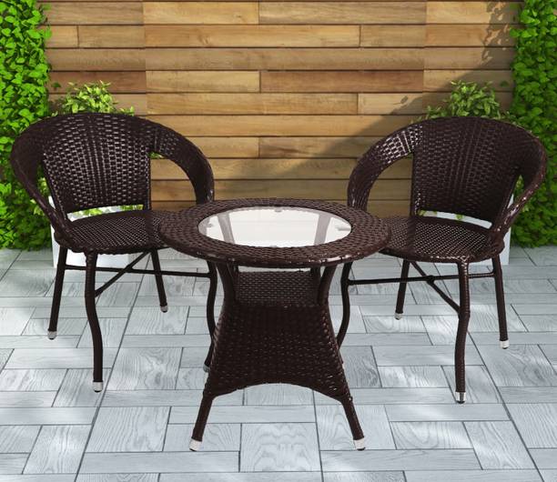 candid home Premium Designer Garden/Balcony/Terrace/Coffee/Poolside Wicker Seating Table & Metal Outdoor Chair