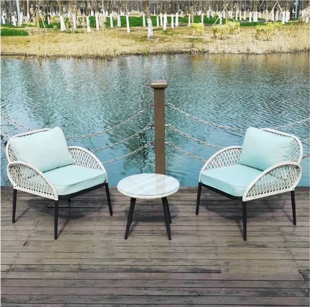 Jiomee Furniture Outdoor-Indoor Premium Rattan Wicker 2 Seater Patio Set with Glass Top Table Metal Outdoor Chair