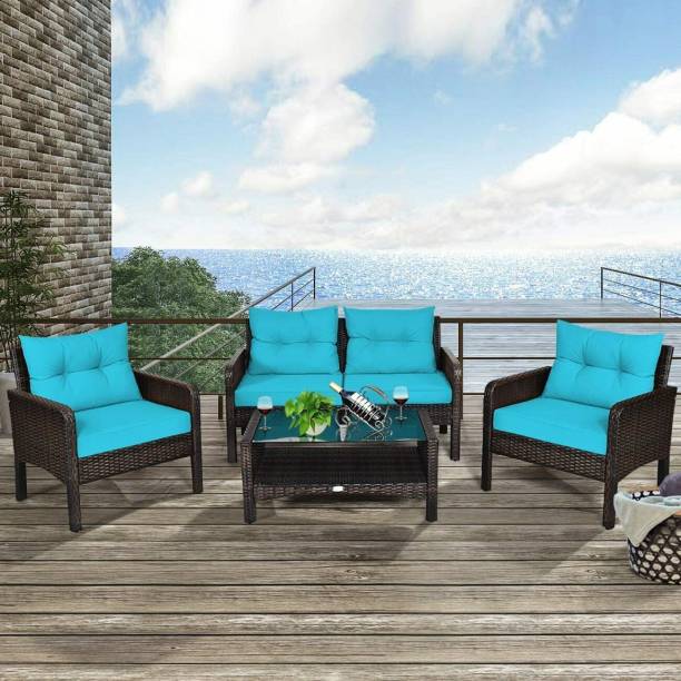 Jiomee Furniture 4 Seater Rattan Wicker Patio Sectional Sofa Set with Table Metal Outdoor Chair