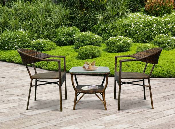 Outkraft Paris Wicker Table and Chair Set in Dual Tone Engineered Wood Outdoor Chair